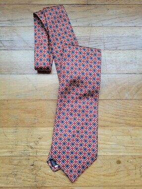 John Comfort Blue and Red Print Silk Tie